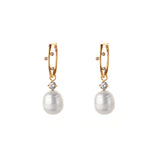pearl hoops with white topaz detailing