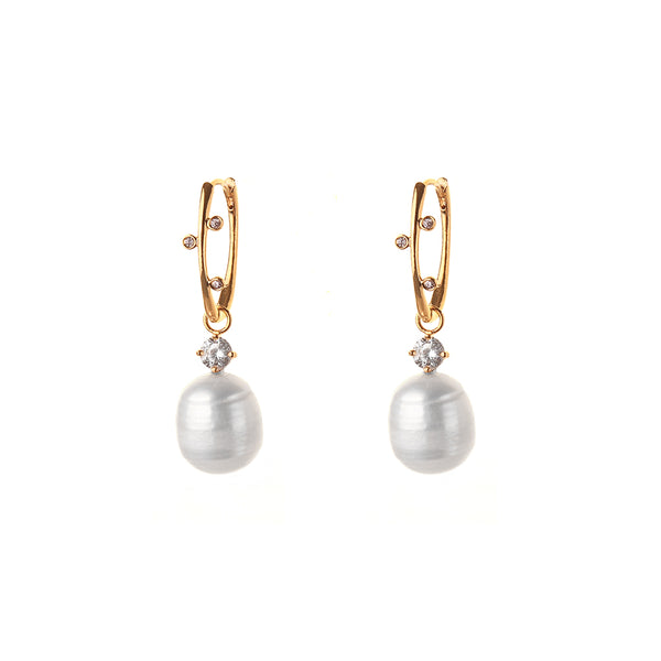 pearl hoops with white topaz detailing